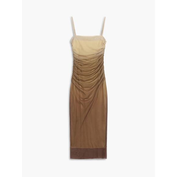 Commense Women's Ombre‎ Mesh Zippered Maxi Dress Cappuccino Brown Medium NWT - Picture 1 of 14